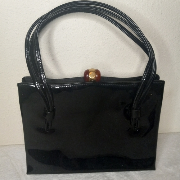 Vintage After Five Pendent Glossy Leather Handbag - Picture 1 of 9